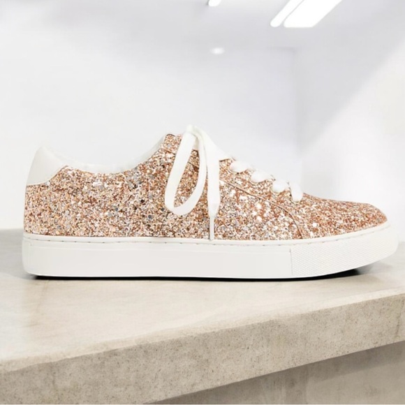 🆕J. Crew Gold Sneakers with Glittery Upper and Casual Lace-Up Design - Picture 6 of 14